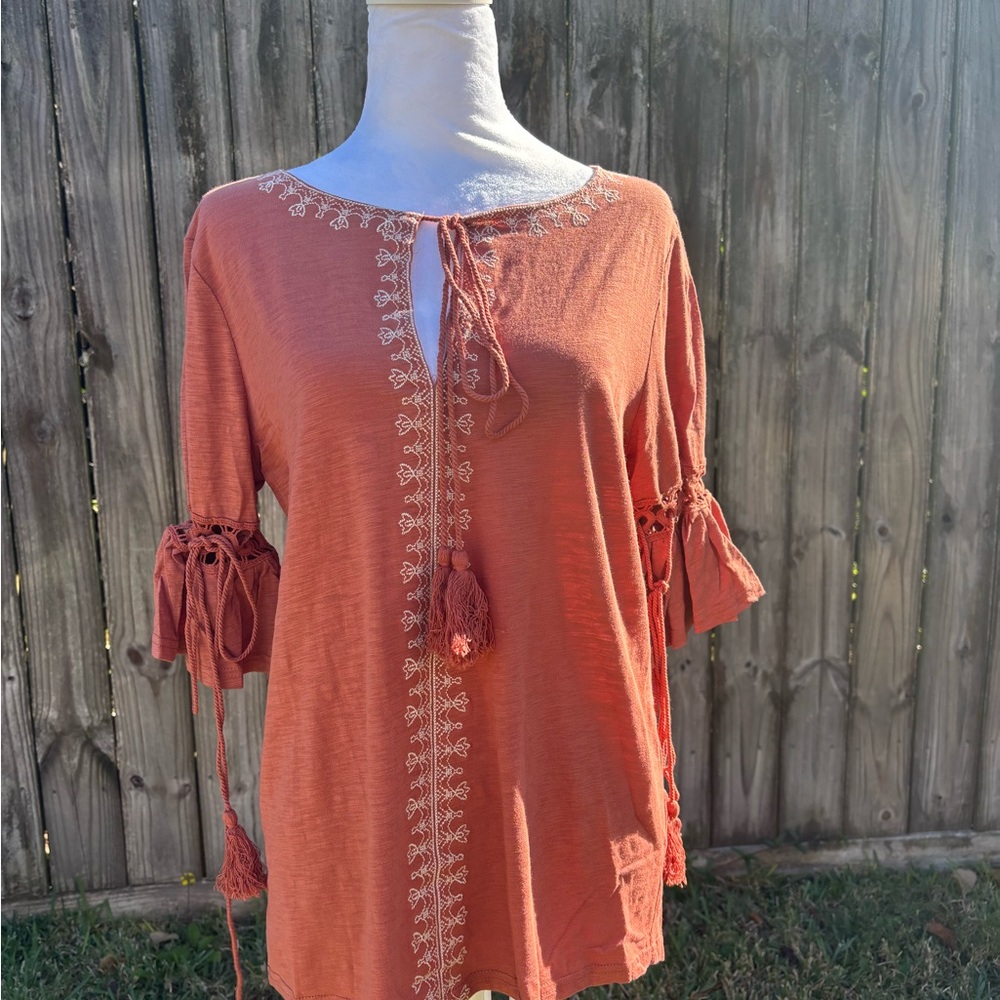 Umgee Terracotta Embroidered Blouse